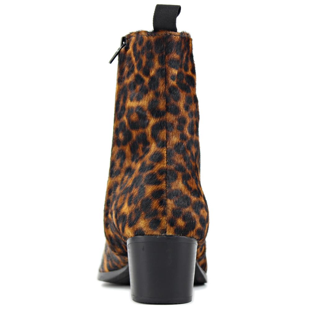 OSSTONE Men Chelsea Ankle Boots Leather Leapord Heeled Boots With Side Zipper Cuban Heel Dress Boots Disco Shoes OS-JY012